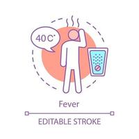 icono del concepto de fiebre. gripe, resfriado, enfermedad transmitida por los alimentos síntoma idea ilustración de línea delgada. alta temperatura, dolor de cabeza. enfermedad. infección por influenza dibujo de contorno aislado vectorial. trazo editable vector