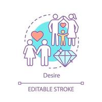 Desire concept icon. Feeling of love. Family idea thin line illustration. Parent with child. Relationship value. Lover passion. Couple romance period. Vector isolated outline drawing. Editable stroke