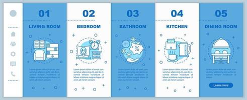 diseño de interiores incorporando plantilla vectorial de páginas web móviles. idea de interfaz de sitio web de teléfono inteligente sensible con ilustraciones lineales. pantallas de paso de tutorial de página web de casa o habitaciones planas. concepto de color vector