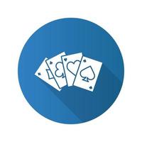 Four aces flat design long shadow glyph icon. Playing cards. Poker. Kare. Vector silhouette illustration