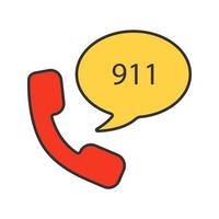 Emergency calling service color icon. Handset and speech bubble with 911 number inside. Isolated vector illustration