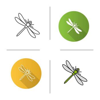 Dragonfly icon. Flat design, linear and color styles. Insect. Isolated vector illustrations