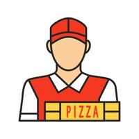 Pizza deliveryman color icon. Delivery service. Isolated vector illustration