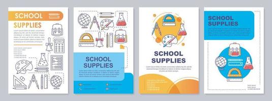 School supplies brochure template layout. Education stationery. Flyer, booklet, leaflet print design with linear illustrations. Vector page layouts for magazines, annual reports, advertising posters..