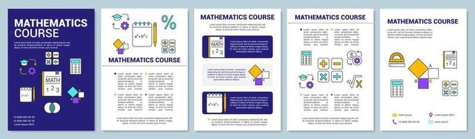 Mathematics lessons brochure template layout. Flyer, booklet, leaflet print design with linear illustrations. Geometry, algebra. Vector page layouts for magazines, annual reports, advertising posters