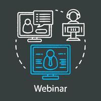 Webinar chalk concept icon. E-learning idea. Web-based video conference. Distance seminar. Online courses, classes. Remote education. Vector isolated chalkboard illustration