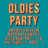 Oldies party vintage 3d vector lettering. Retro bold font, typeface. Pop art stylized text. Old school style letters, numbers, symbols, elements. 90s, 80s poster, banner. Pine color background