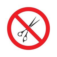 Forbidden sign with scissors glyph icon. No cutting prohibition. Stop silhouette symbol. Negative space. Vector isolated illustration