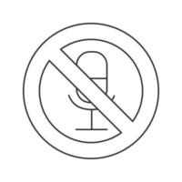 Mute linear icon. Without sound. Thin line illustration. Microphone in prohibition circle. Contour symbol. Vector isolated outline drawing