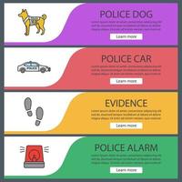 conjunto de plantillas de banner web de la policía. perro militar, coche, huellas, alarma. elementos del menú de color del sitio web. conceptos de diseño de encabezados vectoriales vector