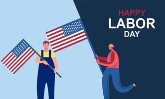 Happy labor day. various occupations people standing with american flag vector