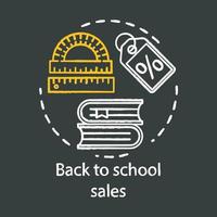 Back to school discount sales chalk concept icon. Stationery items store advertising idea. Seasonal shopping event promotion vector isolated chalkboard illustration. Low price marketing, wholesale