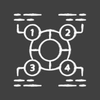 Explanatory diagram chalk icon. Statistics data visualization. Ring divided into 4 sectors. Four parts of whole. Information symbolic representation. Isolated vector chalkboard illustration