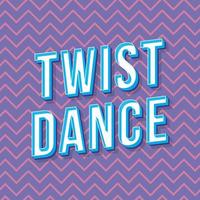 Twist dance vintage 3d vector lettering. Retro bold font, typeface. Pop art stylized text. Old school style letters. 90s, 80s poster, banner. Royal and pink color zigzags background