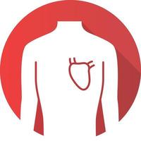 corazón sano diseño plano icono de glifo de sombra larga. órgano humano en buen estado de salud. sistema cardiovascular. parte interna del cuerpo en buen estado. sana salud física. ilustración de silueta vectorial vector