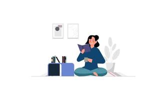 mujer leyendo libro concepto ilustración vector