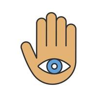 Eye in hand color icon. Hand of Fatima. Isolated vector illustration