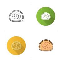 Swiss roll icon. Flat design, linear and color styles. Sponge cake. Jelly roll. Isolated vector illustrations