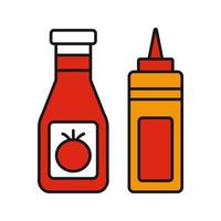 Ketchup and mustard color icon. Condiment bottles. Isolated vector illustration