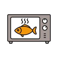Cooking fish in microwave oven color icon. Reheating meal. Isolated vector illustration