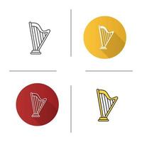 Harp icon. Flat design, linear and color styles. Isolated vector illustrations