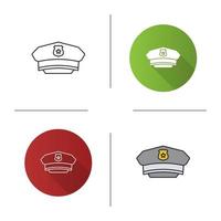 Policeman hat icon. Flat design, linear and color styles. Cop cap. Isolated vector illustrations