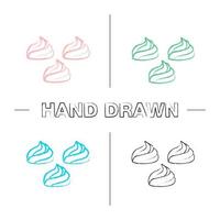 Meringues hand drawn icons set. Marshmallow. Color brush stroke. Isolated vector sketchy illustrations