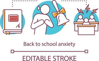 Back to school anxiety concept icon. New academic year beginning. Pupil, freshman, newbie afraid of new classmates. Bullying thin line illustration vector