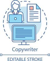 Copywriter concept icon. Content creator, marketer idea thin line illustration. Text writing, advertisement creation.Digital marketing specialty. Vector isolated outline drawing. Editable stroke