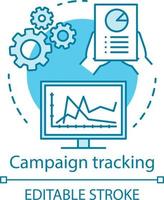 Campaign tracking blue concept icon. Marketing automation idea thin line illustration. Digital marketing. Website analytics, network, ads campaign. Vector isolated outline drawing. Editable stroke