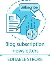 Blog subscription newsletters blue concept icon. Email marketing idea thin line illustration. Brand promotion. Subscribe page. Advertising campaign. Vector isolated outline drawing. Editable stroke