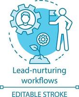 Lead-nurturing workflows blue concept icon. Marketing automation idea thin line illustration. B2B, b2c email campaign. Marketing livecycle, content. Vector isolated outline drawing. Editable stroke