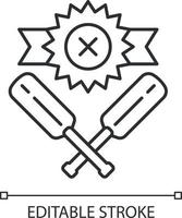 Cricket defeat linear icon. Total game result. Championship loss. Loser mark, crossed bats. Game over. Thin line illustration. Contour symbol. Vector isolated outline drawing. Editable stroke