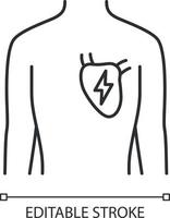 Ill heart linear icon. Sore human organ. Unhealthy cardiovascular system. Physical health. Thin line illustration. Contour symbol. Vector isolated outline drawing. Editable stroke