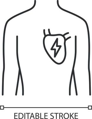 Ill heart linear icon. Sore human organ. Unhealthy cardiovascular system. Physical health. Thin line illustration. Contour symbol. Vector isolated outline drawing. Editable stroke