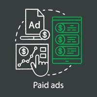 Paid ads chalk concept icon. Online marketing analytics idea. PPC channel. Sales growth. Pay per click advertising campaign. Ad networks. Vector isolated chalkboard illustration