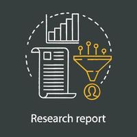 Research report chalk concept icon. Sales conversions funnel idea. Marketing metrics, statistics. Data analytics. Search information result. Vector isolated chalkboard illustration