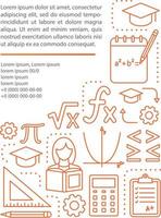 lecciones de álgebra, plantilla de vector de página de artículo de cursos. matemáticas, matemáticas. folleto, revista, elemento de diseño de folleto con iconos lineales y cuadros de texto