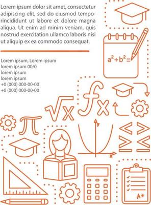 Algebra lessons, courses article page vector template. Mathematics, maths. Brochure, magazine, booklet design element with linear icons and text boxes