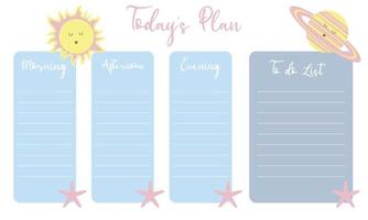 Cute weekly planner background.Vector illustration for kid and baby vector