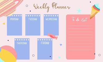 Cute weekly planner background.Vector illustration for kid and baby vector