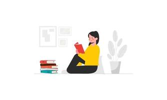 mujer leyendo libro concepto ilustración vector