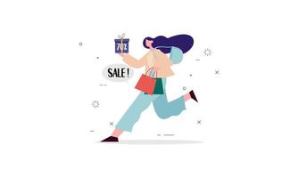 chicas jóvenes corriendo para la venta grandes descuentos ilustración vector