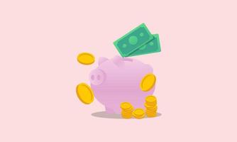 Money concept. money bag, coins stack and banknotes logo vector