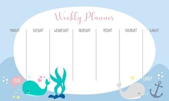 Cute weekly planner background.Vector illustration for kid and baby vector