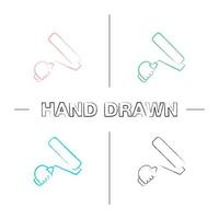 Hand holding paint roller hand drawn icons set. Color brush stroke. Painting, dyeing. Isolated vector sketchy illustrations