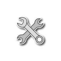 Crossed wrenches patch. Double open ended and combination spanners. Color sticker. Vector isolated illustration