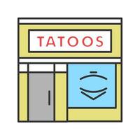 Tattoo studio facade color icon. Tattoo parlour exterior. Isolated vector illustration