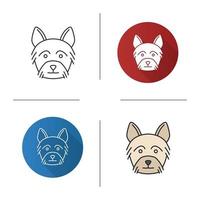 Yorkshire Terrier icon. Yorkie. Flat design, linear and color styles. Isolated vector illustrations