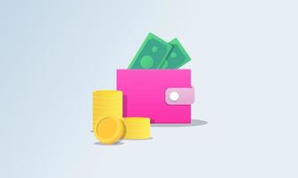 Money concept. money bag, coins stack and banknotes logo vector